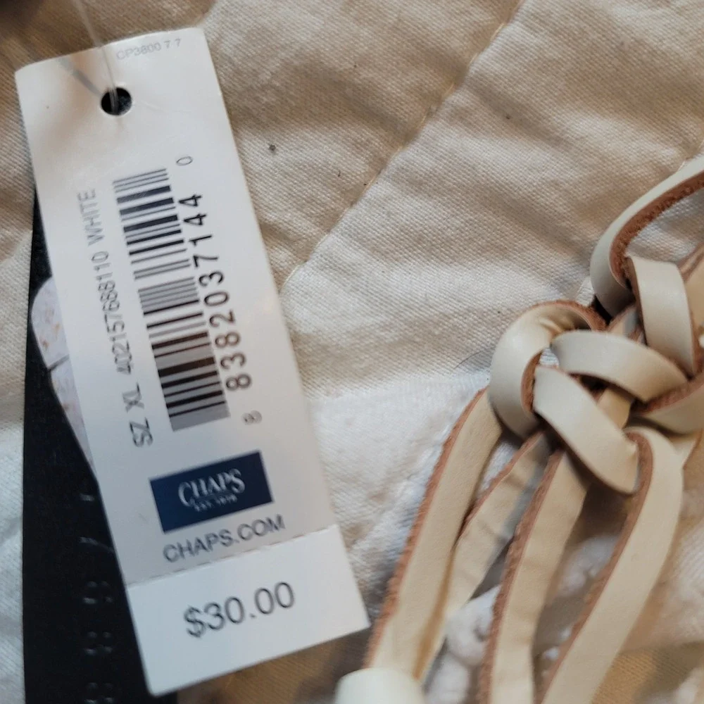 NWT Chaps Braided Leather Belt White Tan Knotted Accent Silver Buckle Women's XL